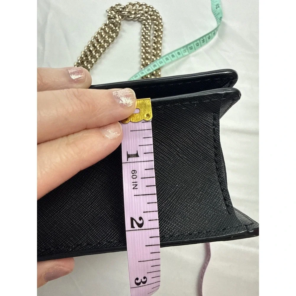Kate Spade New York Black Saffiano Bow Studded Chain Crossbody Bag #mc